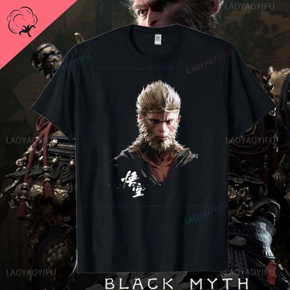 Черная футболка Myth Wukong Retro 90-х годов для мужчин Черная футболка Myth Wukong Games унисекс с коротким рукавом из хлопка на лето