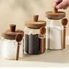 Coffee Bean Storage Jar Glass Sealed Containers Grains Jar with Wood Spoon Clear Spice Jars Kitchen Moisture-proof Storage Tank
