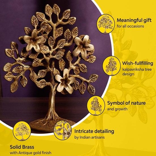 17 Cm Pure Brass Kalpavriksha Tree Showpiece Tree of Life Home Decor Gift for Good Luck Vastu and Fengshui Best In Living Room Table Decoration