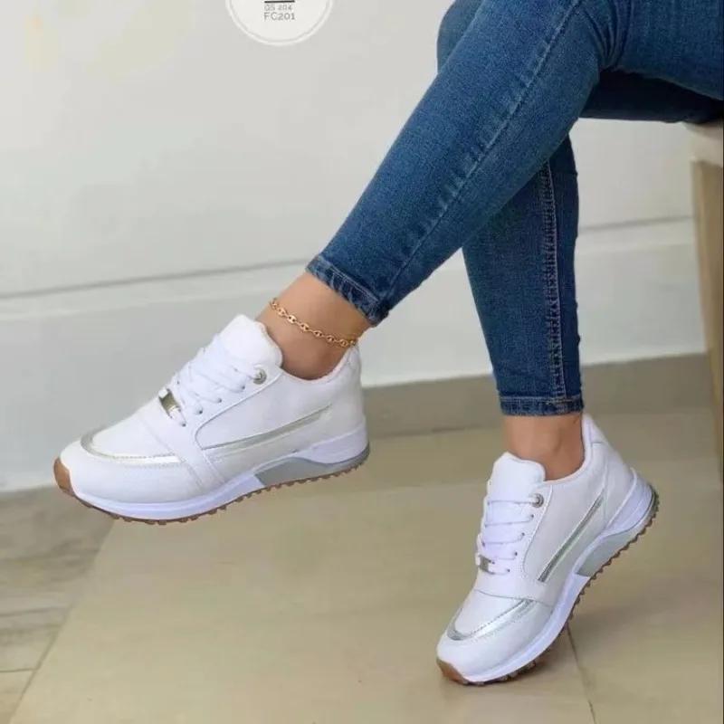 Fashion New Women Sneakers Casual Shoes Sport Lace Up Flat Running Walking Shoes Woman Footwear Breathable Ladies Vulcanized Shoes