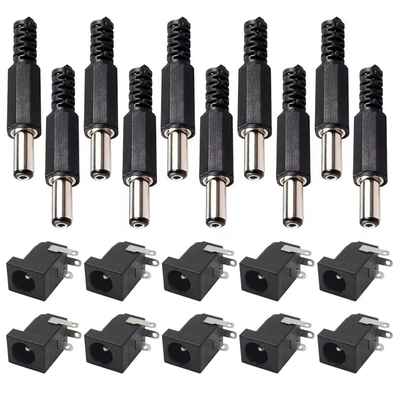 10Pairs DC Power Socket Jack Male Female Panel Mount Connector 5.5x2.1mm/2.5mm DC Power Plug DC005 DC099 DC022/022B DC025