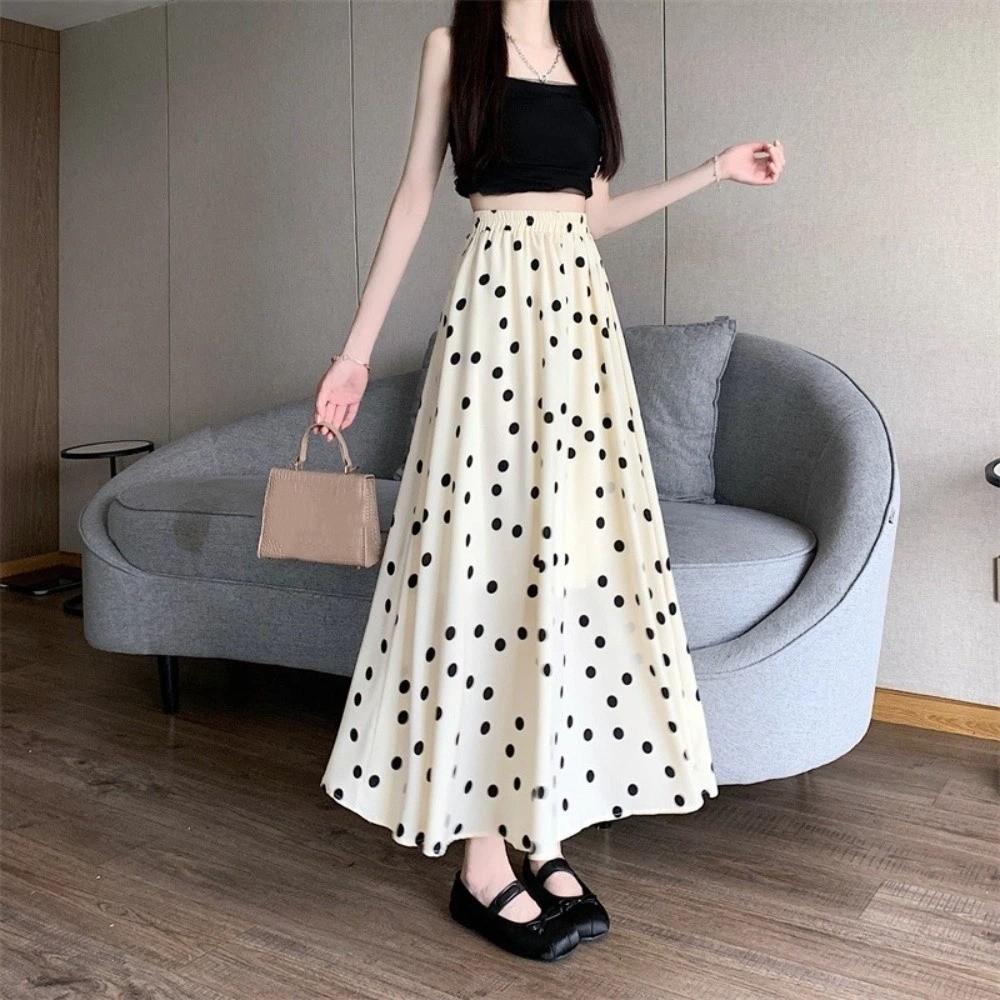Slim Fit A-Line Skirt Elastic Waist Half-length Dress Vintage Polka Dot Skirt Work to Weekend