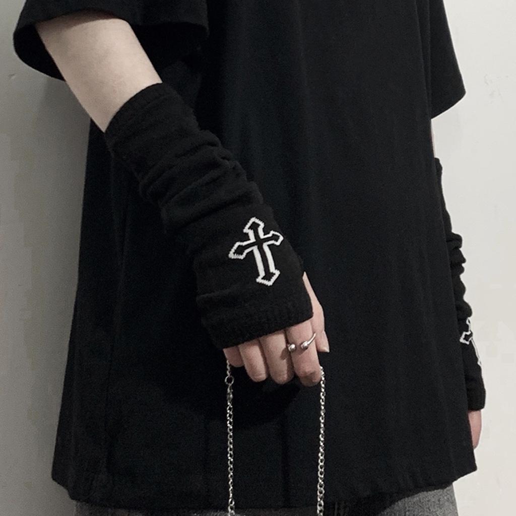 Эластичные нарукавники для рук, перчатки-митенки, вязаные перчатки с половиной пальца для вождения, перчатки для косплея, теплые мягкие перчатки EMA