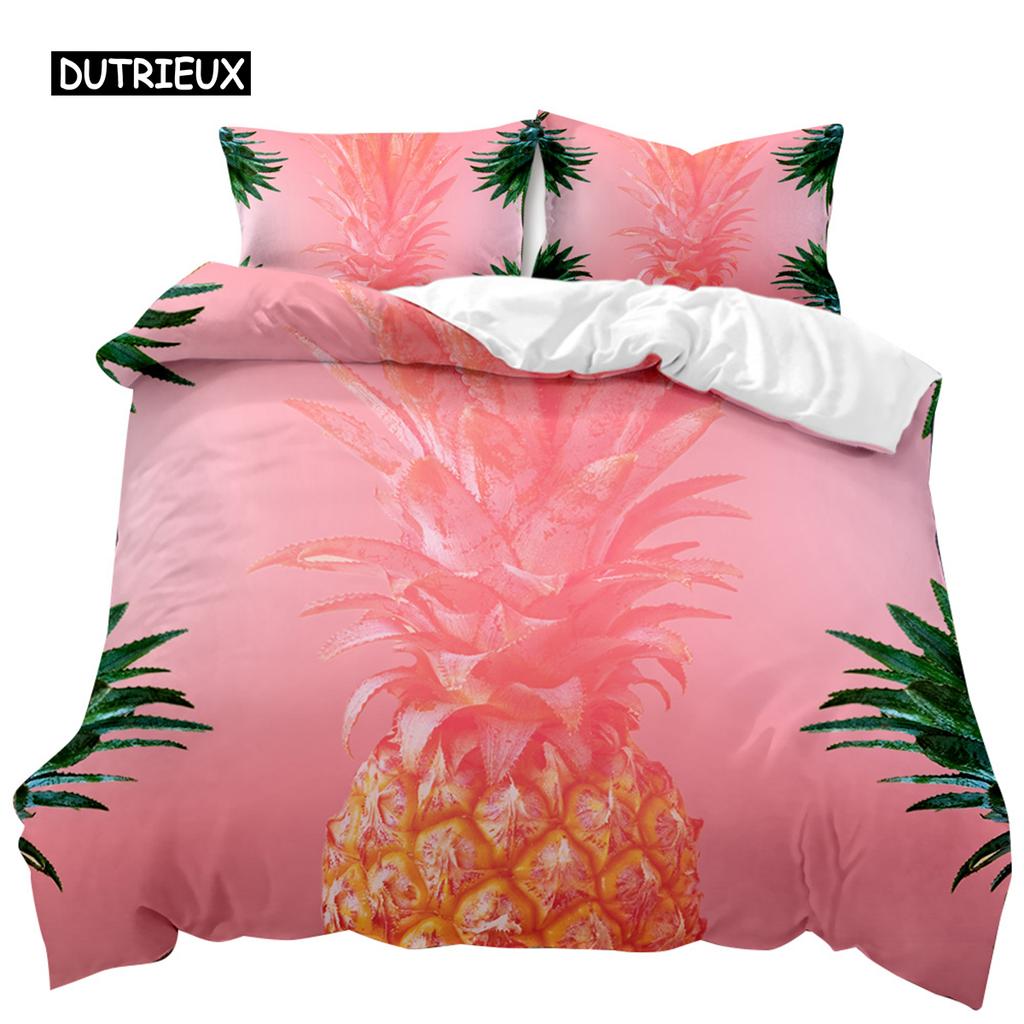 Pineapple Duvet Cover Set White Twin Bedding Set Teen Adults Yellow Abstract Tropical Fruits Pineapple Polyester Comforter Cover