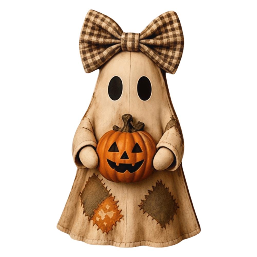 Double-Sided Printed Wooden Ornament Handmade Ghost Figurine Tabletop Ornament Halloween