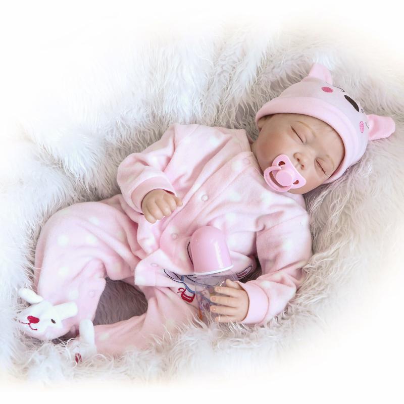 22'' 55 Cm Cute Fat Reborn Baby Doll Closed Eyes Soft Cloth Body Newborn Babies Doll Exquisite Color Drawing Skin Rebirth Dolls for Kids Birthday Gift