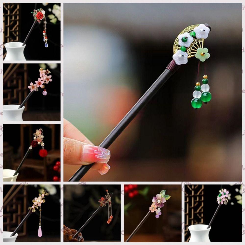 Vintage Flower Hairpin Flower Hairpin Fork Jewelry Accessories New Chinese Hair Stick  for Hanfu