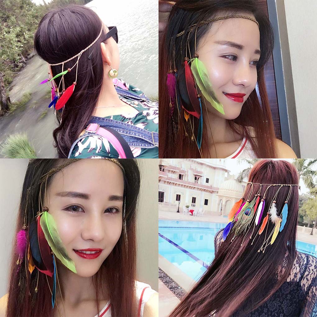 Индийская повязка на голову Богемная повязка для волос Фестивальный головной убор Бохо Хэллоуин Обруч для волос Косплей Головной убор