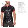Men Summer Top Turn-down Collar Smooth Faux Leather Short Sleeves Slim Fit Soft Mid Length Club Party Performance