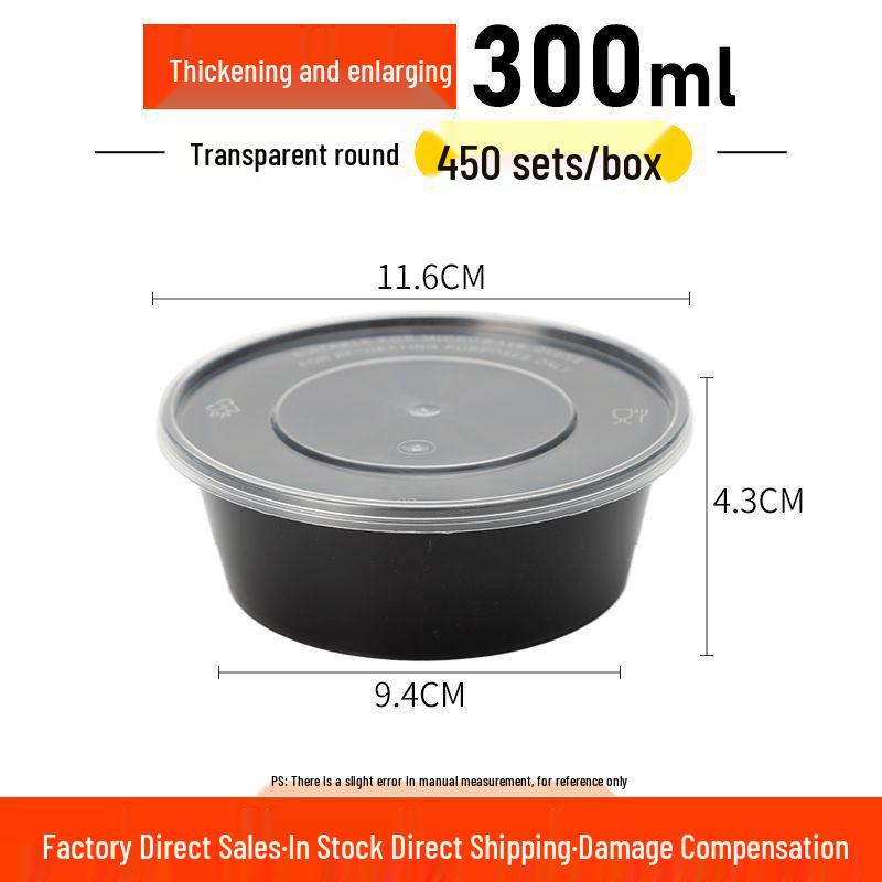 American Black Round Disposable Food Container, 350ml-1500ml - High-End Plastic Takeout Box