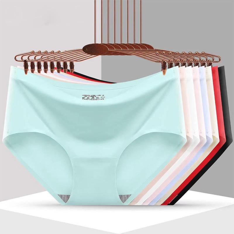 3 Pcs/Set Seamless Panties Silk Pamty Mid Waist Underwear Comfort Underpants Solid Invisible Briefs Female Lingerie