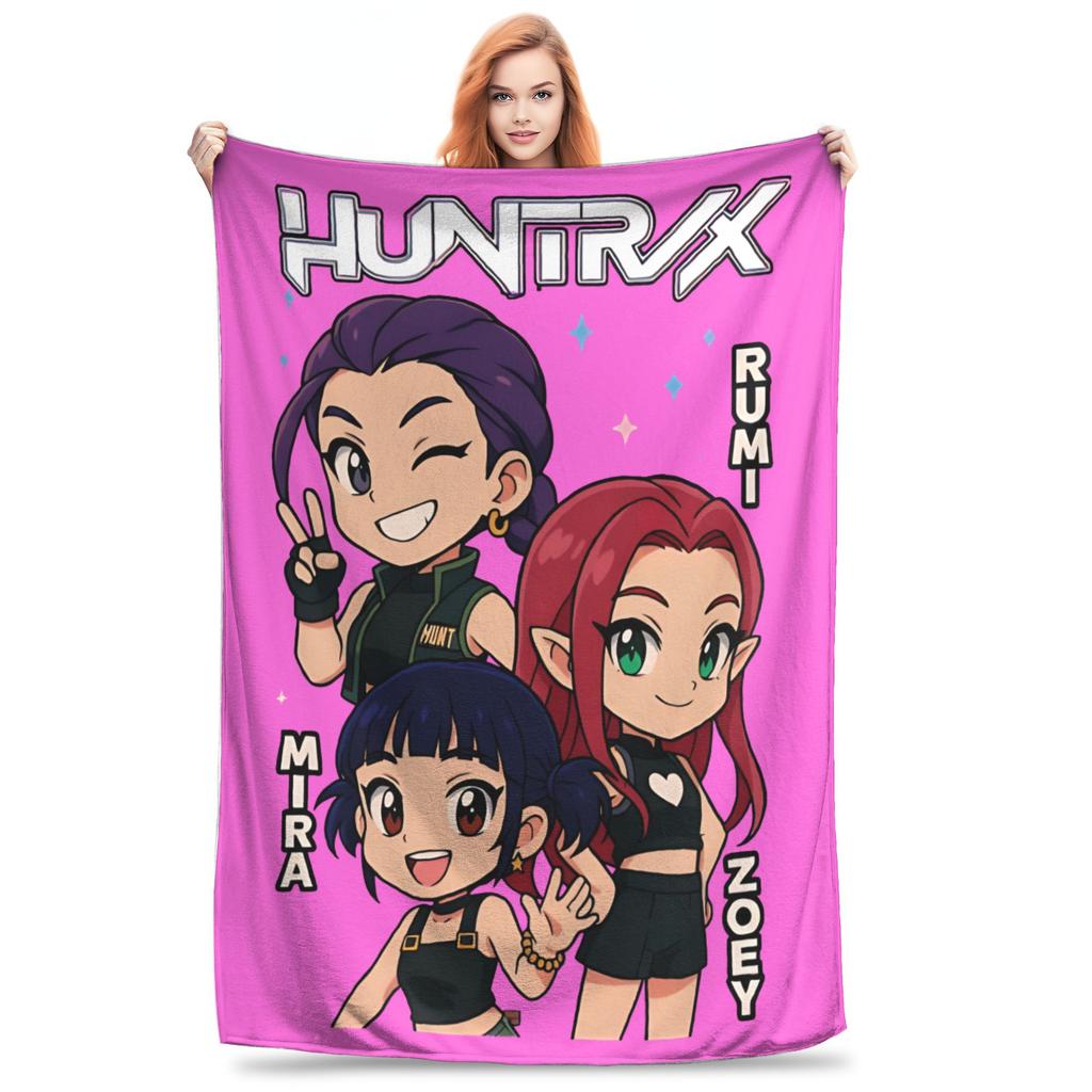 Kpop Demon Hunters Zoey Huntrix Blankets Coral Fleece Plush Super Soft Throw Blanket for Bedding Couch Bedroom Quilt