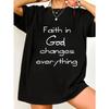 Women's Plus Size Oversized Round-Neck T-Shirt with Handwritten Faith Slogans - Loose Fit Short Sleeve Casual Blouse Suitable