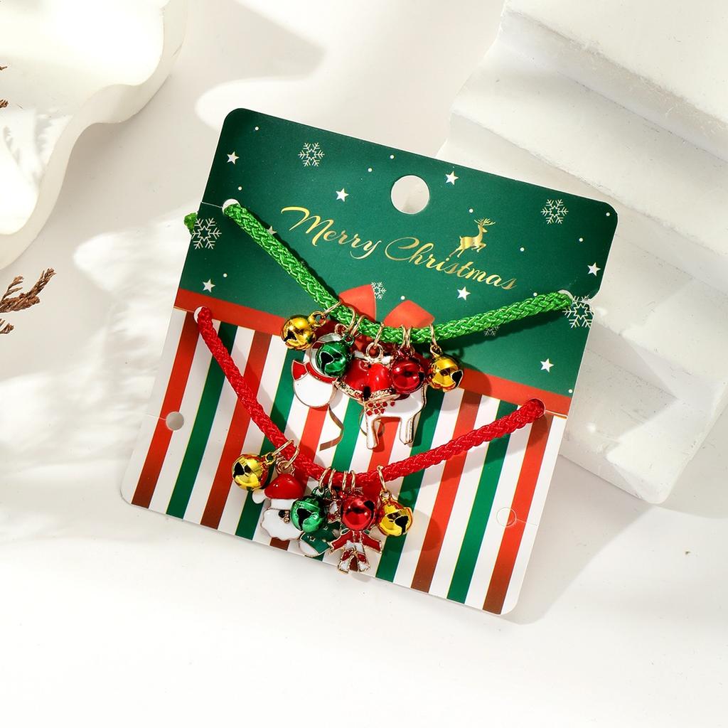 Рождественский браслет с колокольчиком лося для пары, регулируемый браслет с мультяшной масляной каплей в виде трости Санты