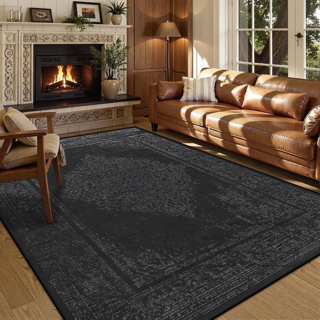 Persian American Black Carpet Large Area Living Room Decoration Home Retro Ethnic Bedroom Rug Cloakroom Lounge Soft Mat Washable