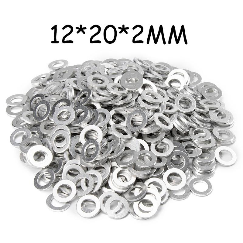200PCS 12*20*2mm Oil Drain Plug Gaskets Crush Washers Seals Rings Hole Silver Fastener Gasket Aluminum Washers Car Accessories