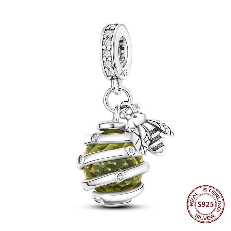 Dragonfly Charm 925 Silver Original Bee Safety Chain Sparkle Zircon Clip Charms Fit Bracelet DIY Jewelry For Women Wedding Gift