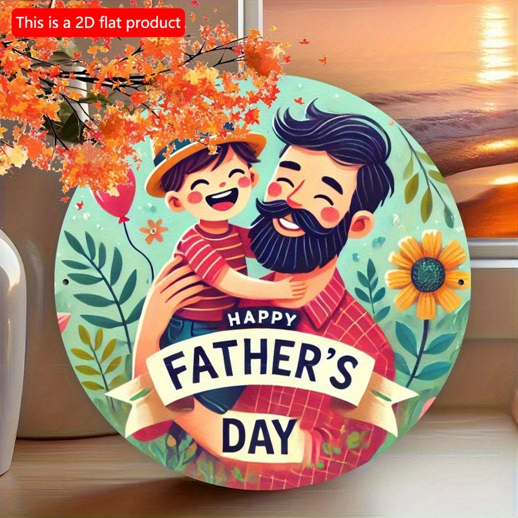 2d плоский 20*20см С Днем отца " Круглая деревянная табличка Идеально подходит для декора входной двери, крыльца, гостиной и спальни Идеальный подарок на День отца