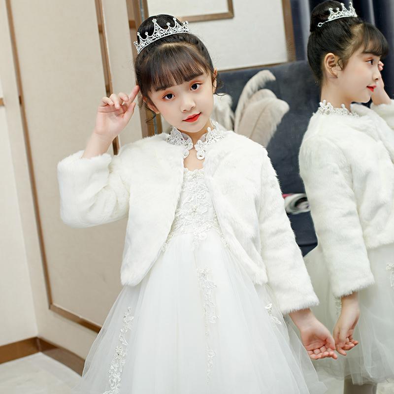 Детское свадебное вечернее платье с запахом из искусственного меха, болеро, накидка, свадебная шаль