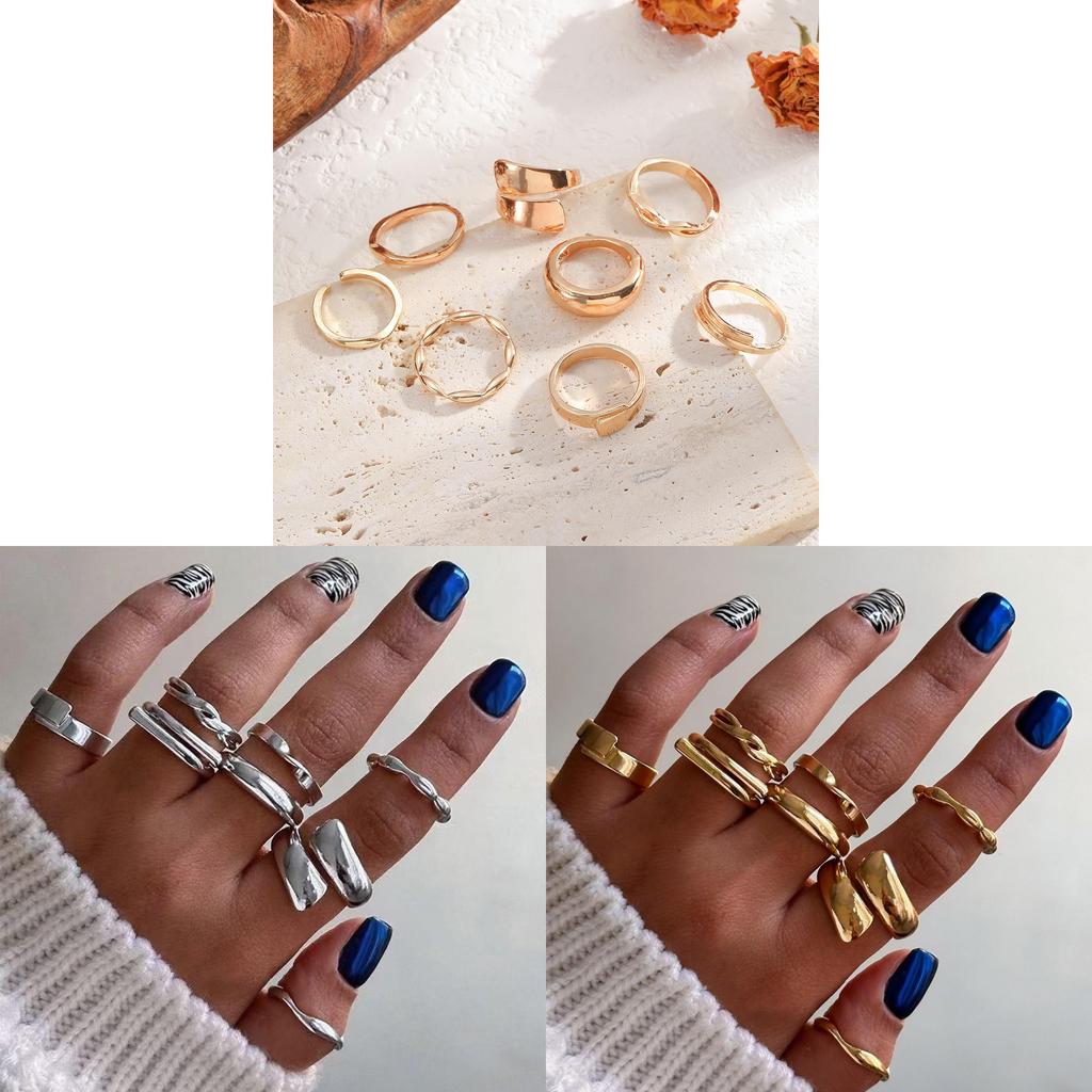 Geometric Metal Ring Set For Women With Electroplated Finish For Fashionable Summer Wear
