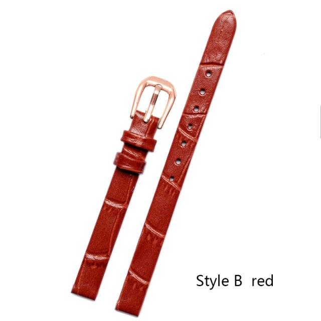 Женский браслет для часов из натуральной кожи, модный ремешок для часов, наручные часы, мини-ремешок 6 мм, 8 мм, 10 мм, 12 мм, 14 мм, маленький размер, красный ремешок для часов