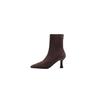 Brown Boots Women's High Heel Autumn and Winter Versatile French Thin Heel Elastic Boots Suede Pointed