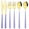 6Pcs Purple Mirror Dessert Fork Tea Spoon Knife Dinnerware Flatware Set Stainless Steel Tableware Cutlery Set Home Kitchen Silverware
