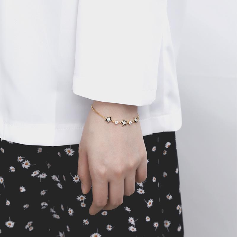 S925 Серебро Холодный Стиль Черный Браслет с Пятиконечной Звездой Ins Niche Design Легкие Роскошные Персонализированные Ювелирные Изделия Bestie