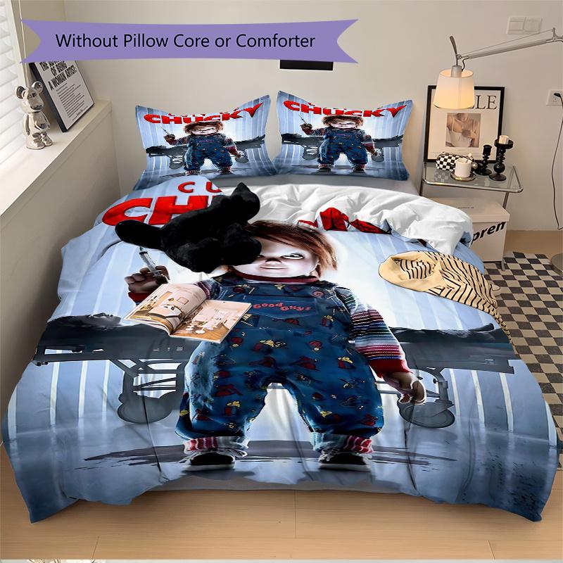 3pcs Chucky's Cult Printed Bedding Set, Soft and Comfortable Quilt Cover for Bedroom, Guest Room (1 Duvet Cover + 2 Pillowcases, Pillow Core