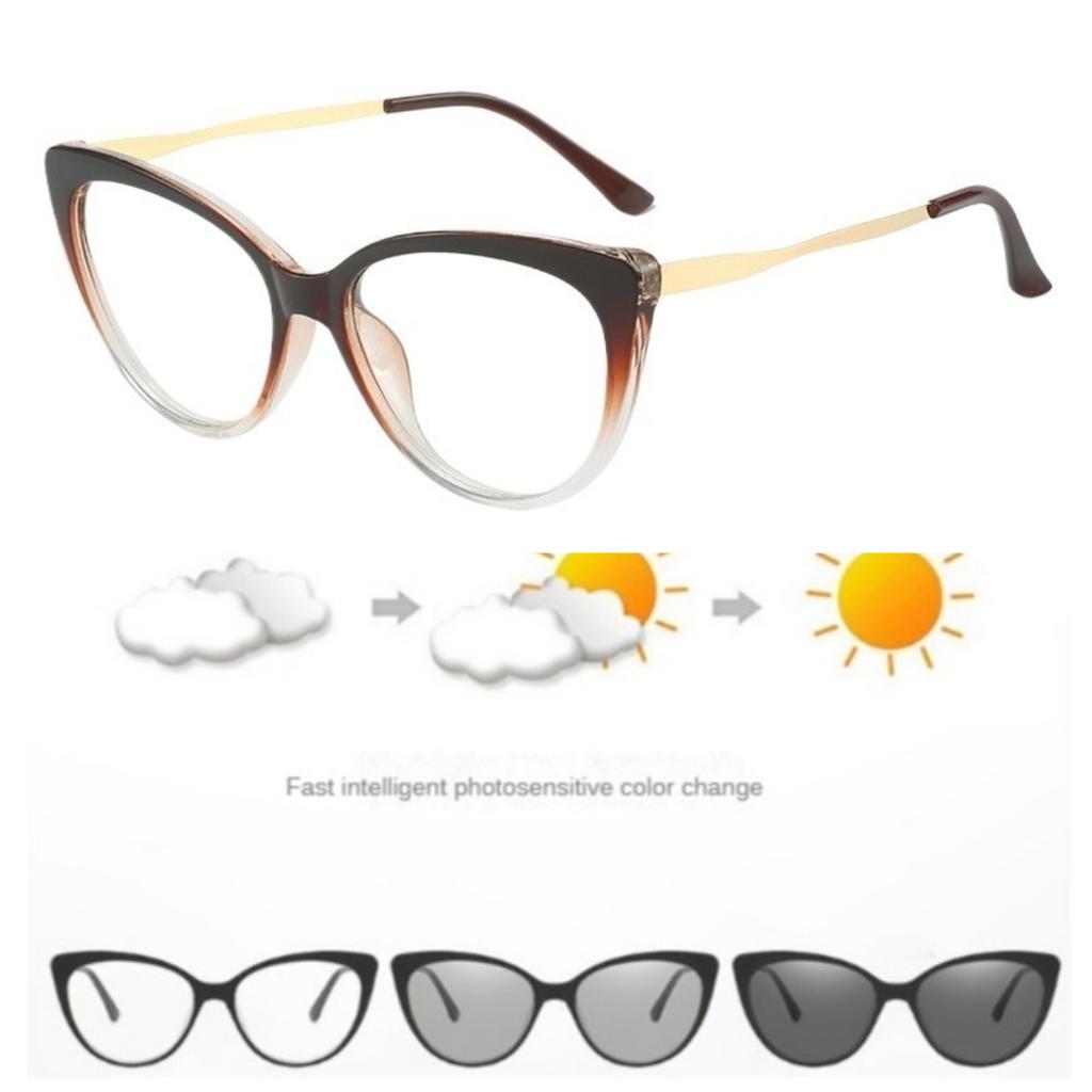 Women Pochromic Optical Glasses Men Anti Blue Light Cat Eye Eye Glasses Unisex Anti Radiation Eyewear