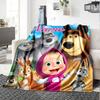Custom Name Masha Bear Flowers flannel Blanket for Super Soft Cute Comfort Blanket for Travel Bedding Couch Sofa Blanket