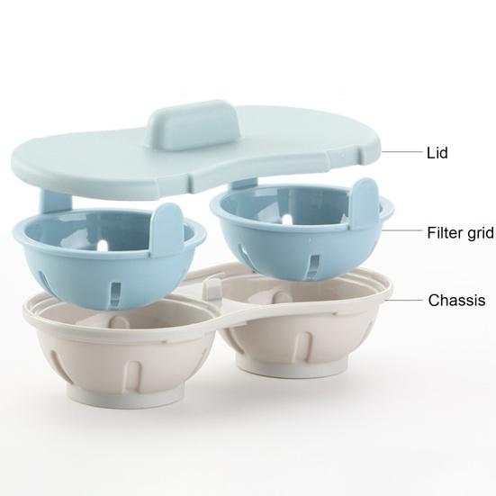 Microwave Double Egg Poacher Maker With Lid Detachable Drain Basket Heat Resistant Food Grade PP Poached Egg Cooker Steamer Kitchen Gadget