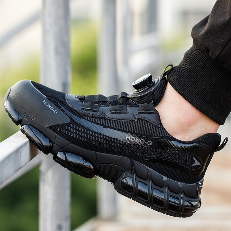 Высококачественная защитная обувь для мужчин, рабочие кроссовки с вращающейся пряжкой из стальной проволоки, устойчивые к ударам и проколам, рабочая обувь, неразрушаемая обувь