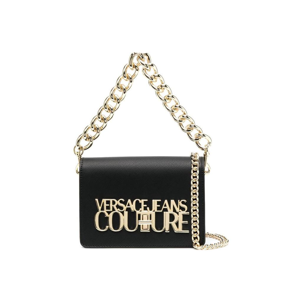 Versace Jeans Couture Gold Logo Chain Shoulder Strap Faux Leather Handbag Women handbags Black 75VA4BL3ZS467899