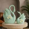 Cute Luxury Light Green Swan Pair Ceramic Art Figurine | Beautiful Home Decor (Pack of 2, Light Green)