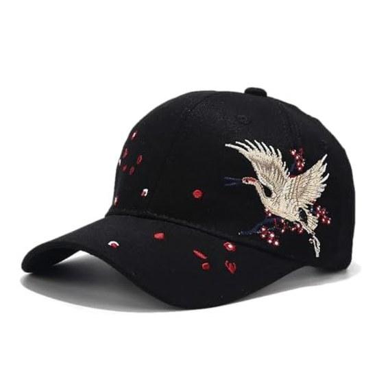 Haveri Cap Crane Embroidery Japanese Pattern Men Women Hat Free Size Adjustable Style