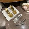 Fashion Summer New Style Fashion Transparent Golden Fretwork Heels Sandals Women Sexy High Heels Slippers Exposed Toes Party Shoes