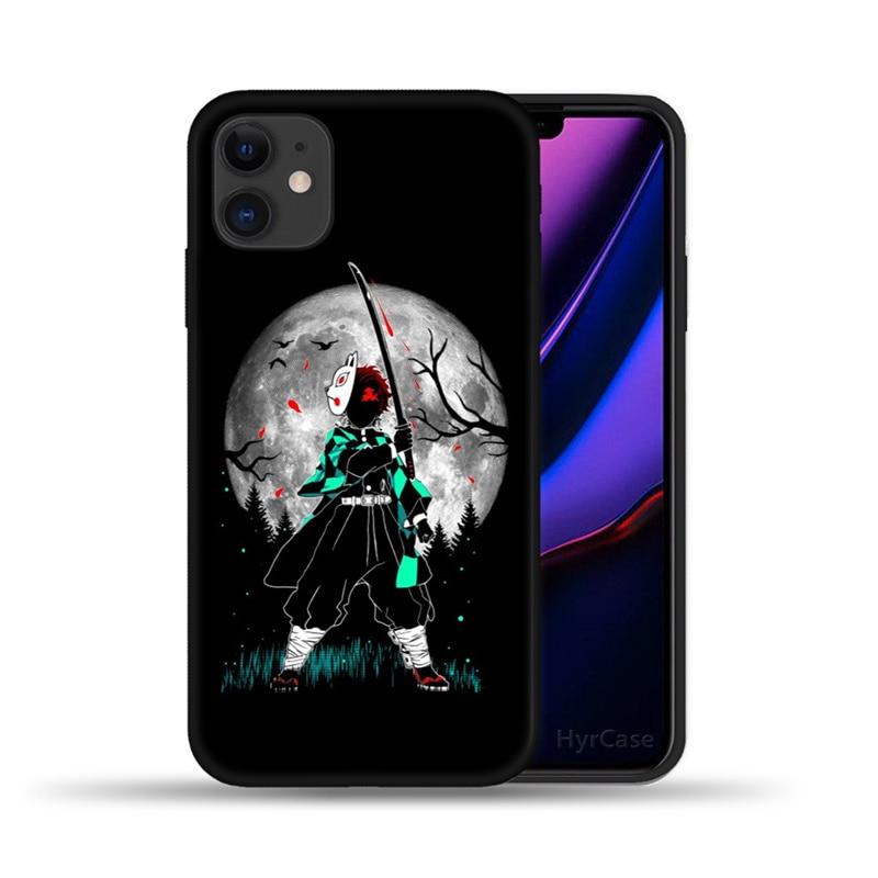 Чехол для телефона Demon Slayer с японским аниме для iPhone 11 12 13 Pro Max X XS XR 6 6S 7 8 Plus 5S SE 2020 12Pro 12Mini, черный силиконовый чехол