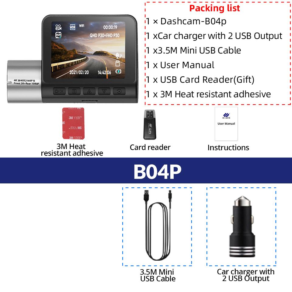 E-ACE 4K DVR видеорегистратор для автомобиля 2160P ADAS GPS WiFi камера для вождения видеорегистратор черный ящик для авто