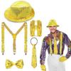 5 Pcs/Set 80s 90s Disco Accessories for Men Women Sequin Hat Harness Belt Gloves Bowtie Necktie Disco Costume Set for Carnival Masquerade Halloween