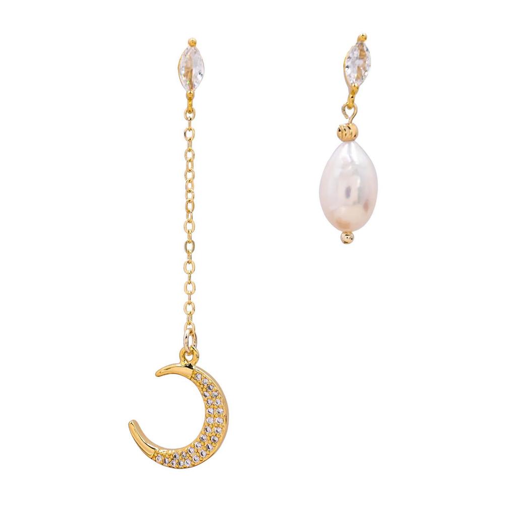 Высококачественные асимметричные жемчужные серьги с позолоченной медью - в стиле ретро-китайский