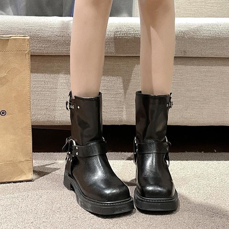 Тонкие сапоги ретро западные ковбойские сапоги коричневые толстый каблук полусапожки мартинсы женские 2025 осень и зима новые модели