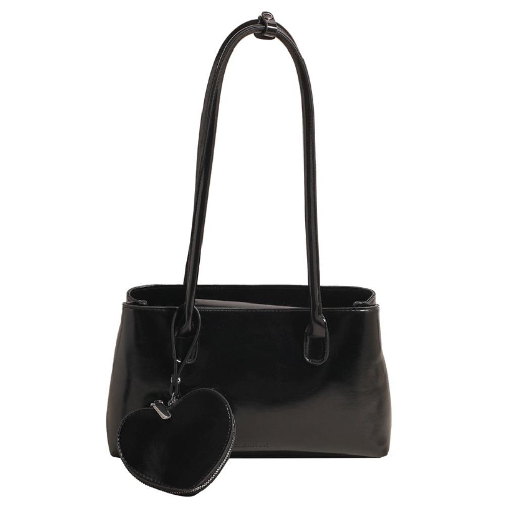 Solid Color Glossy Black Shoulder Bag Korean Style Small Square Bag French Underarm Bag Girls