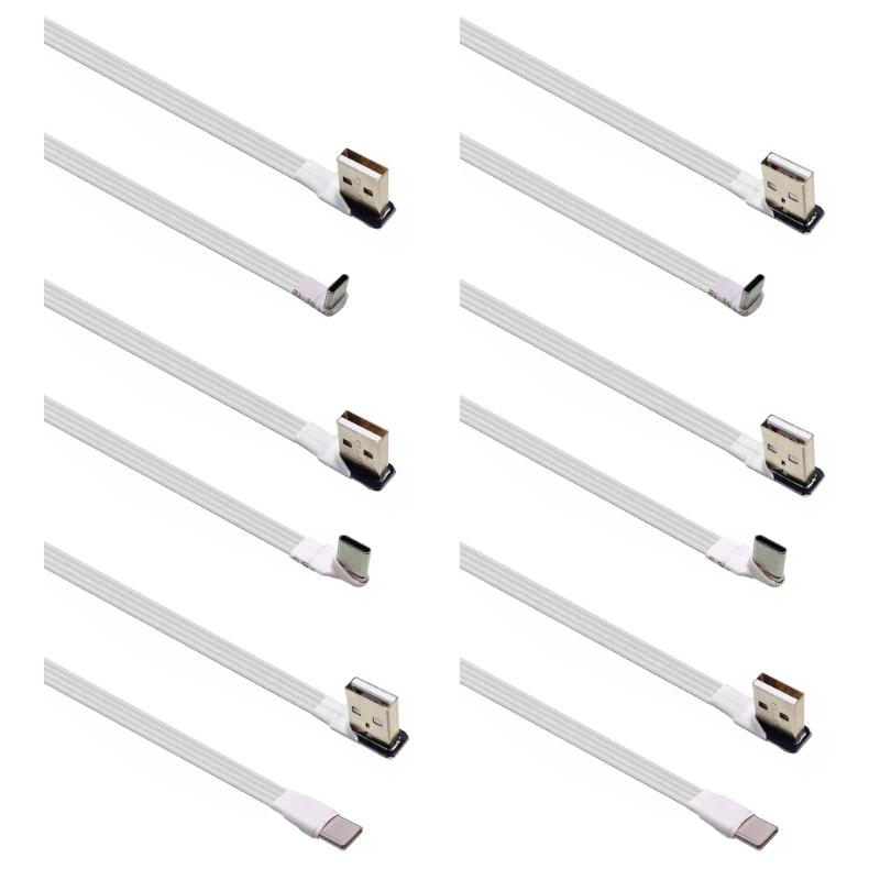 Плоский USB A на Type C кабель с угловым разъемом 90 градусов, USB 2.0 удлинитель для телефонов, планшетов, камер и других устройств