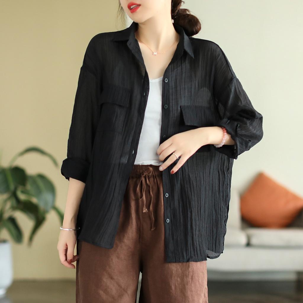 Dimanaf 2025 Новая летняя весенняя рубашка женская однотонная прозрачная блузка с длинным рукавом базовые модные топы футболки повседневные свободные футболки