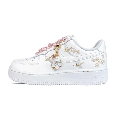 Air Force 1 Износостойкие Износостойкие Низкие Кеды для Скейтборда Женские Белый Розовый Золотой FV3654-111(Команда74-)
