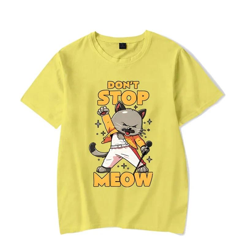 Футболка с забавным графическим принтом DON'T STOP MEOW Женская футболка с принтом поющего кота с короткими рукавами Хип-хоп уличный стиль Милые крутые девчачьи футболки