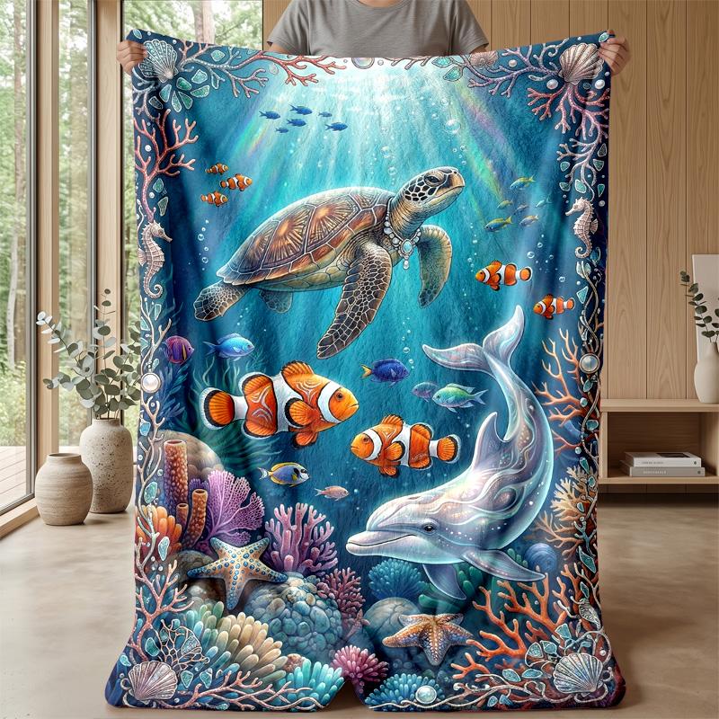 Ocean Life Adventure 53 Theme blanket Lightweight Warm Flannel Blanket Decorative Throw Blanket for Home Decoration