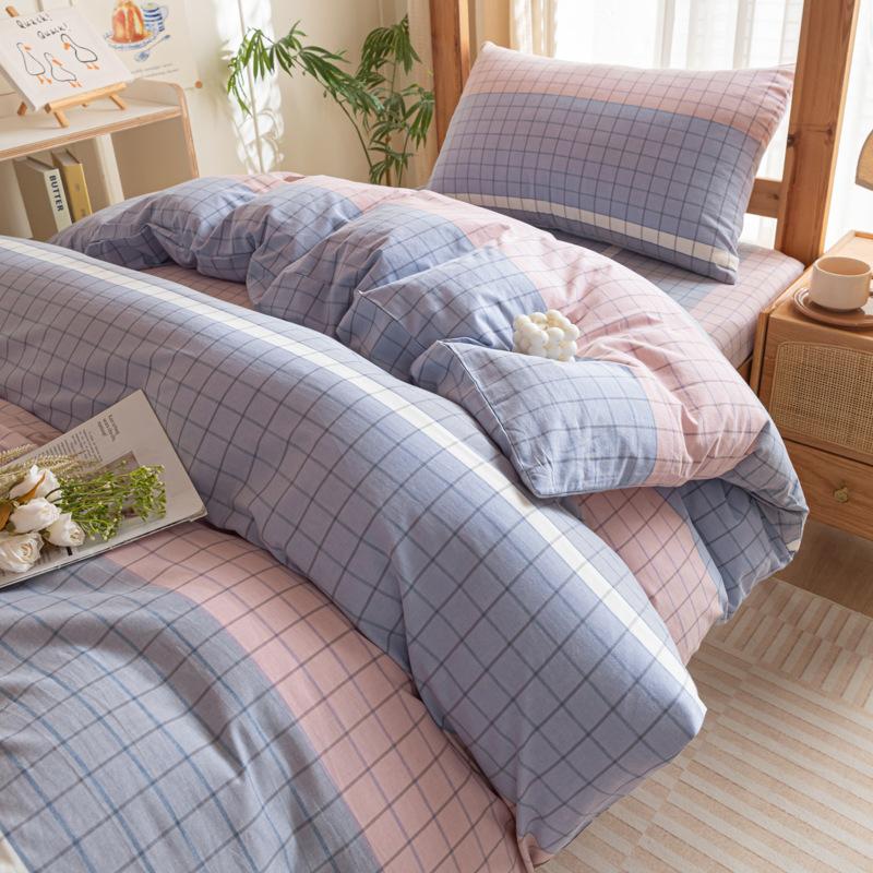 Хлопок Стиранный Хлопок Односпальное Постельное Белье Пододеяльник Студенческое Общежитие Чистый Хлопок Постельное Белье Комплект из Четырех Предметов Простыня Пододеяльник Простой Комплект из Трех Предметов