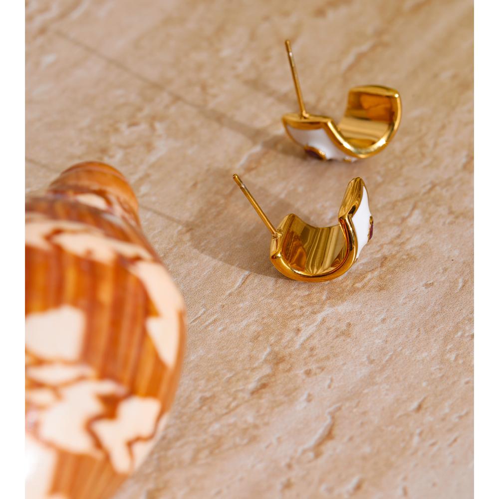 Eetit Белые эмалевые серьги-хагги C-образной формы с цирконием для женщин, из нержавеющей стали, для повседневной носки, высококачественная шикарная бижутерия, гипоаллергенные